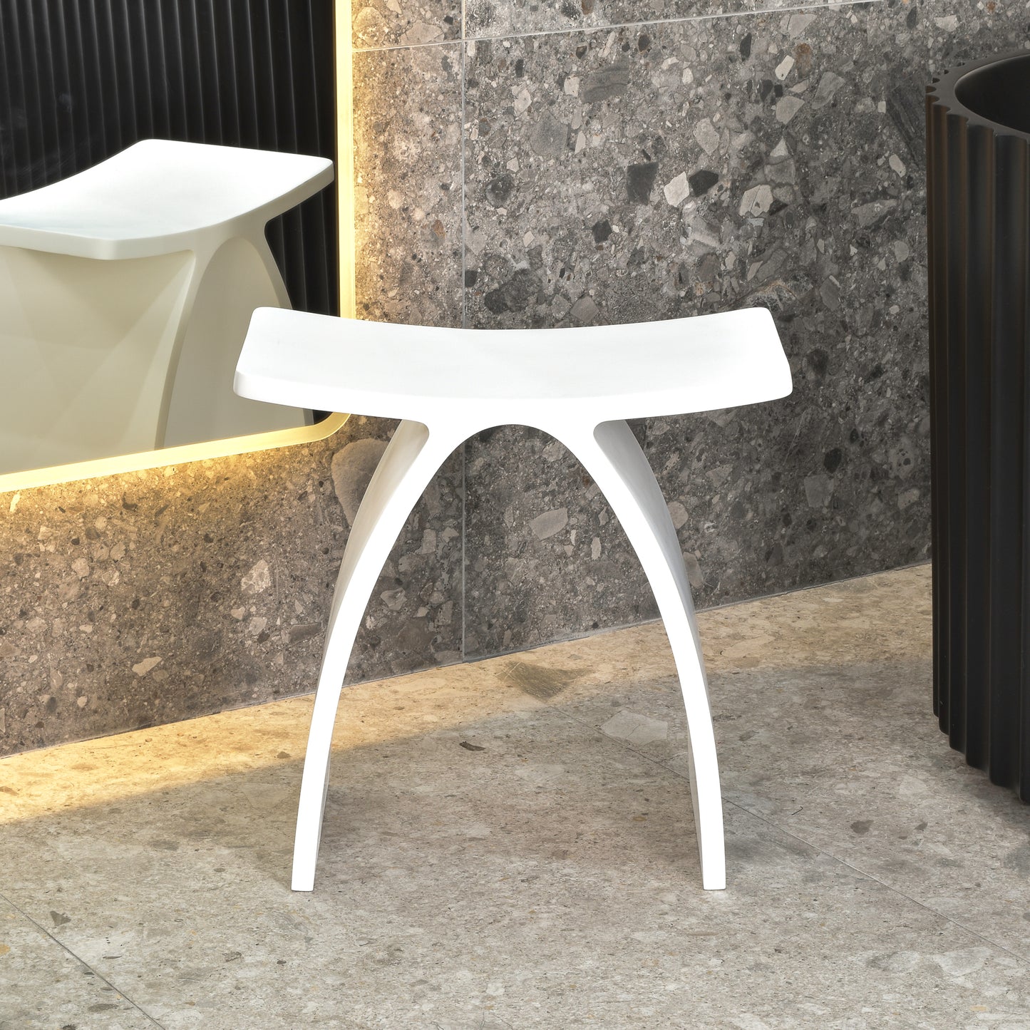 Kura Arch Artificial Stone Stool | Matte White |