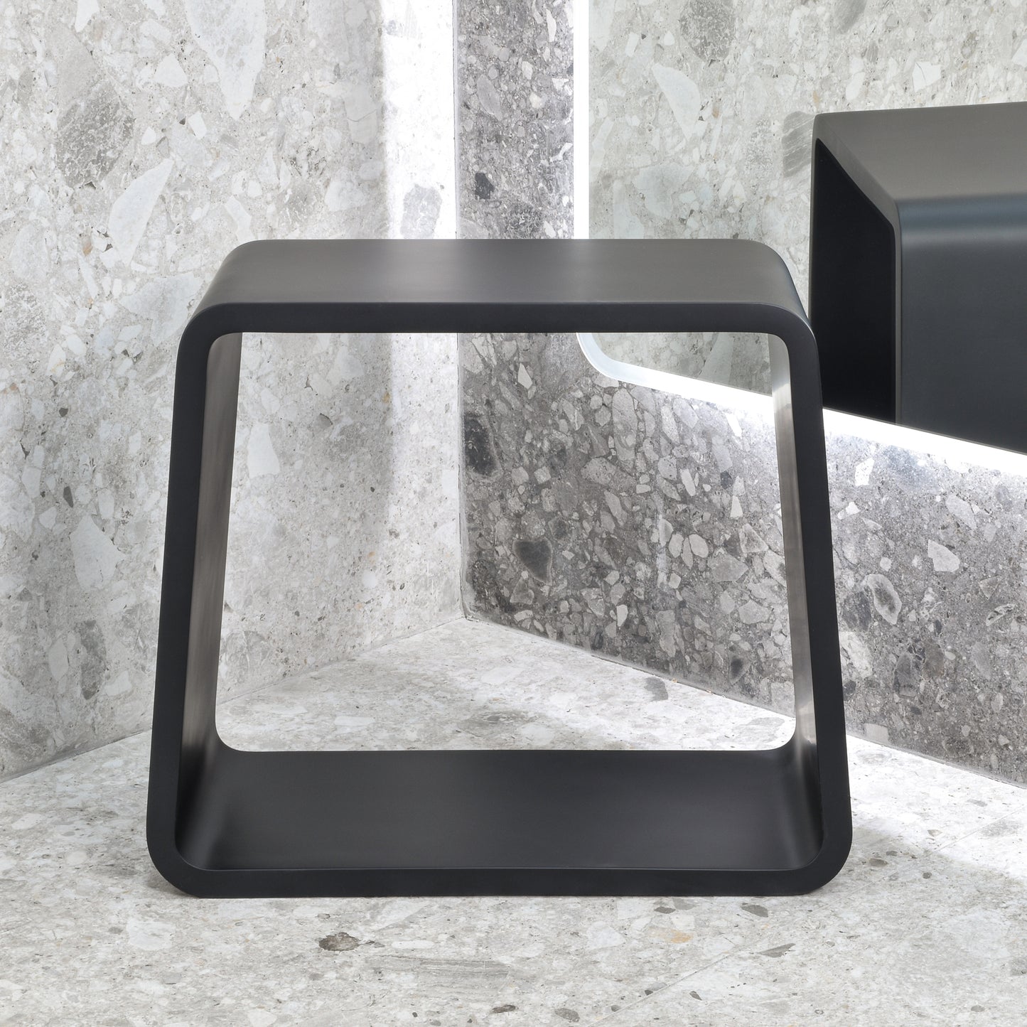 Tera Soft Square Artificial Stone Stool | Matte Black |