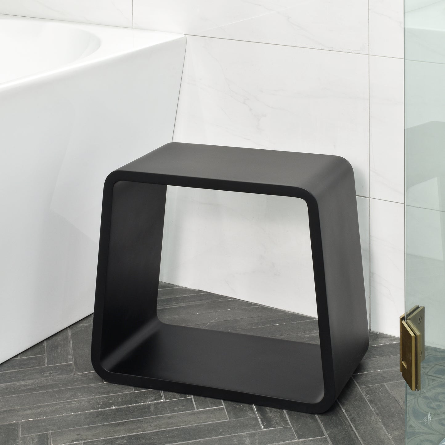 Tera Soft Square Artificial Stone Stool | Matte Black |