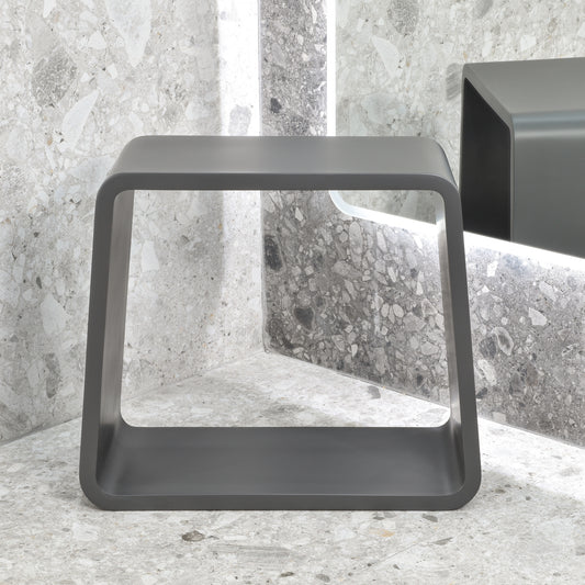 Tera Soft Square Artificial Stone Stool | Matte Charcoal |