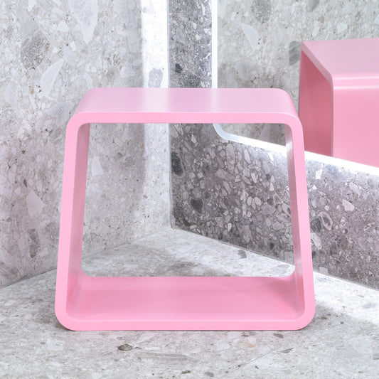 Tera Soft Square Artificial Stone Stool | Matte Pink |