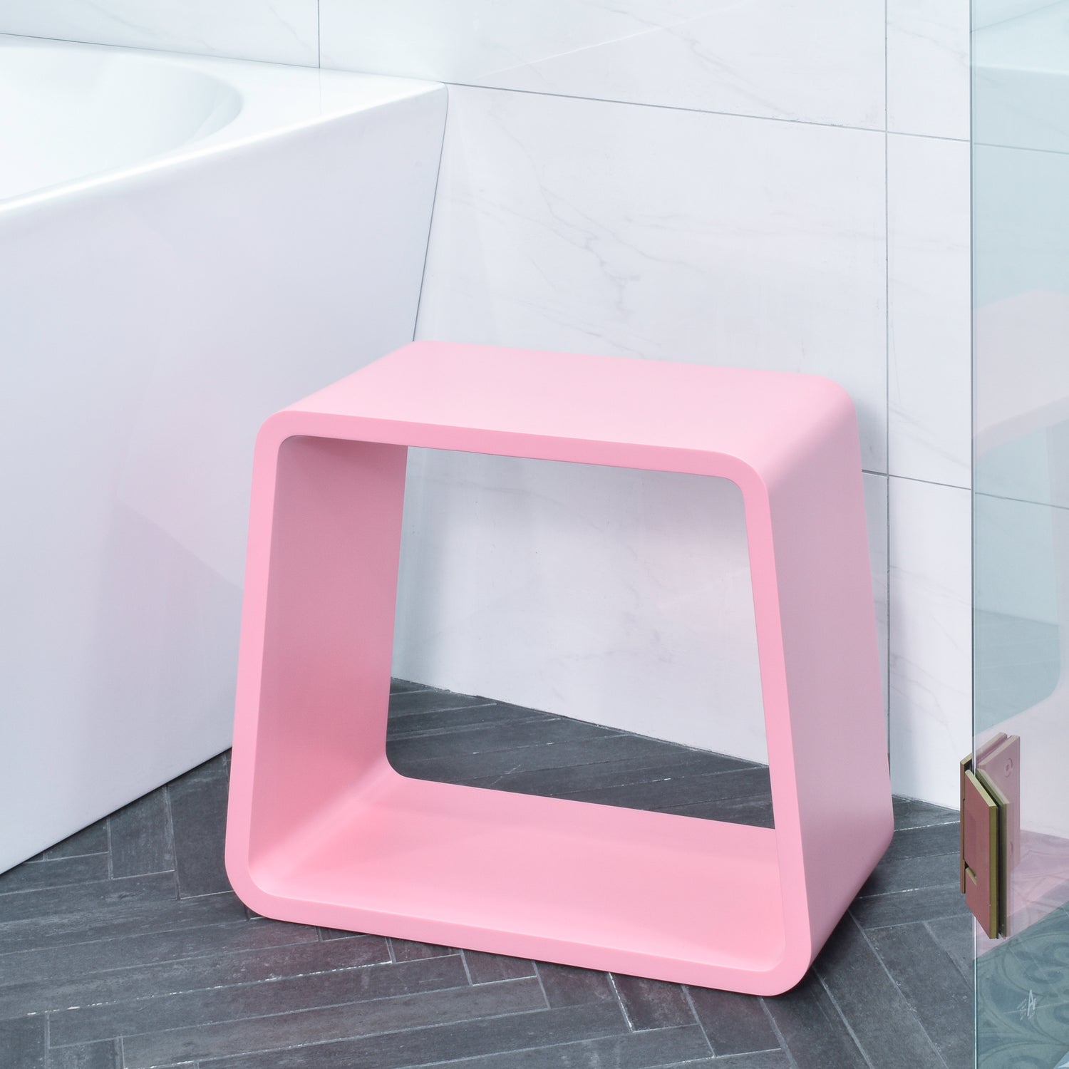 Tera Soft Square Artificial Stone Stool Matte Pink Enflair