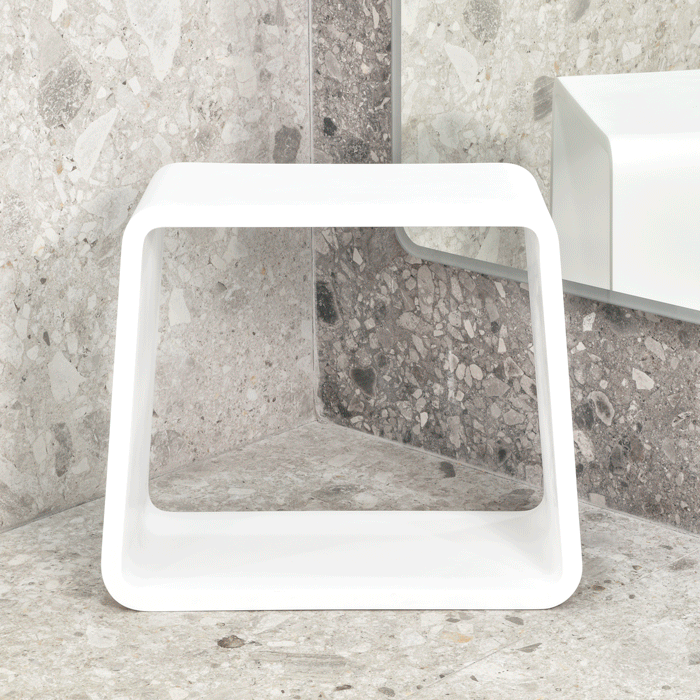 Tera Soft Square Artificial Stone Stool | Matte White |