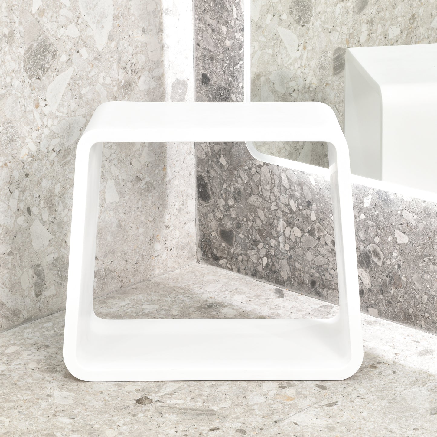 Tera Soft Square Artificial Stone Stool | Matte White |