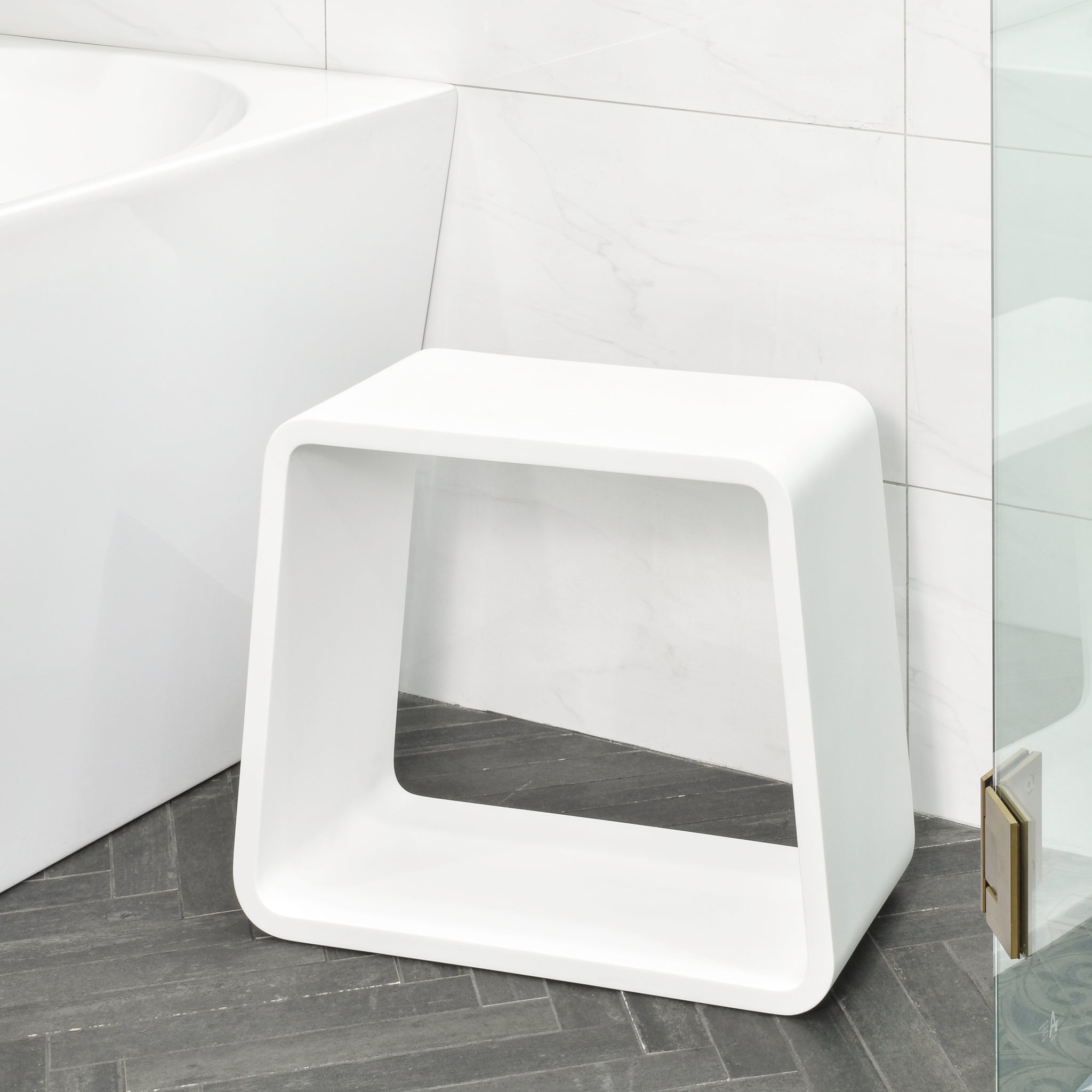 Tera Soft Square Artificial Stone Stool | Matte White | – Enflair