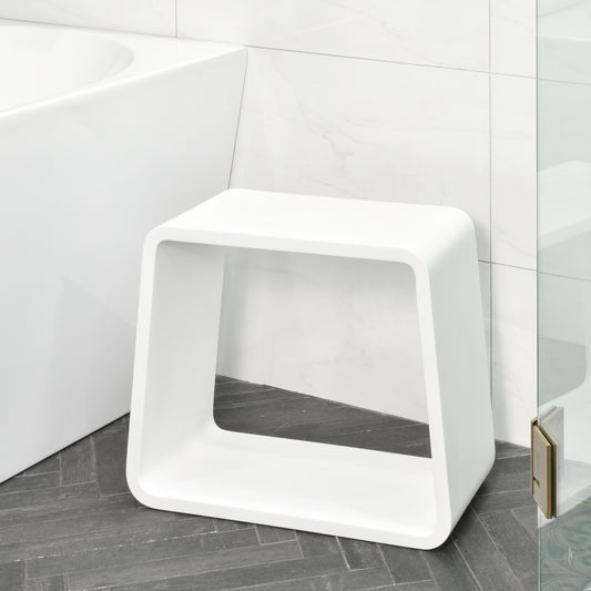 Tera Soft Square Artificial Stone Stool | Matte White |