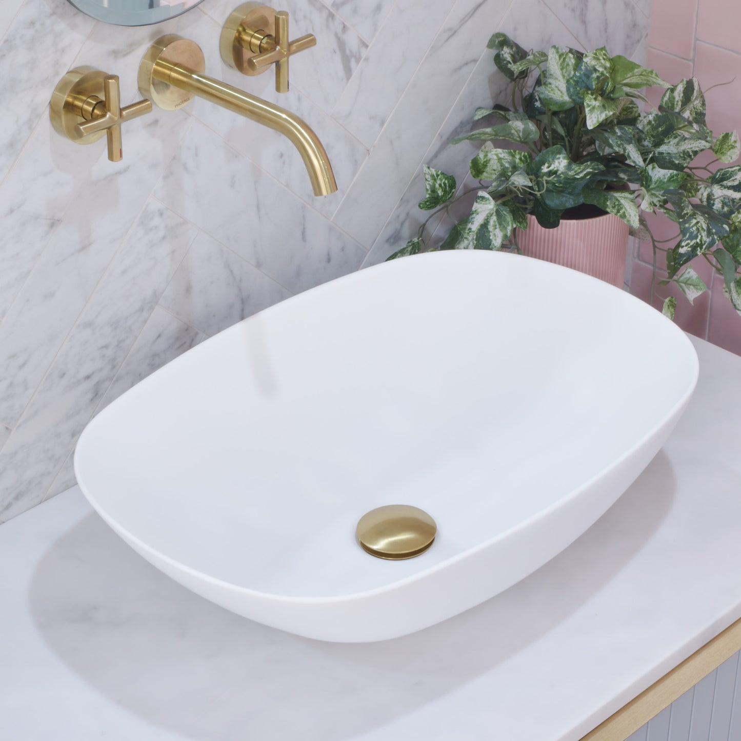 Rolo 540mm Artificial Stone Above-Counter Basin | Matte White |