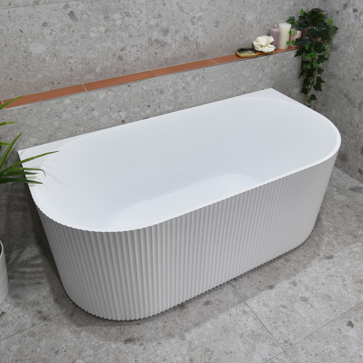 Brighton Groove 1700mm Back to Wall Fluted Oval Freestanding Bath, Glo