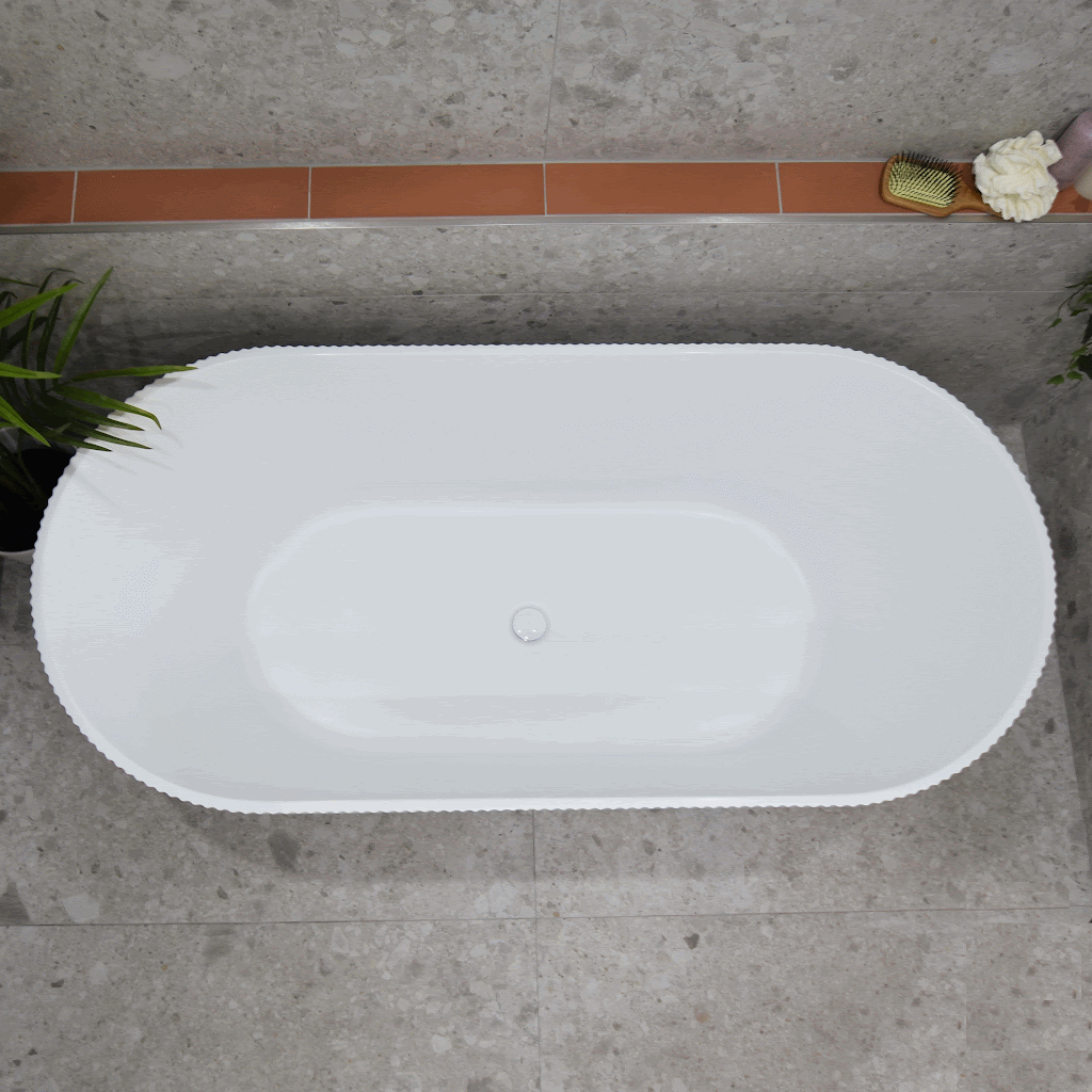 Brighton Groove 1700mm Fluted Oval Freestanding Bath, Matte White