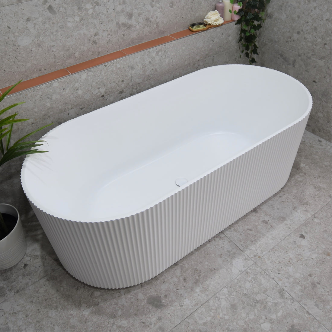Brighton Groove 1700mm Fluted Oval Freestanding Bath, Matte White – Enflair