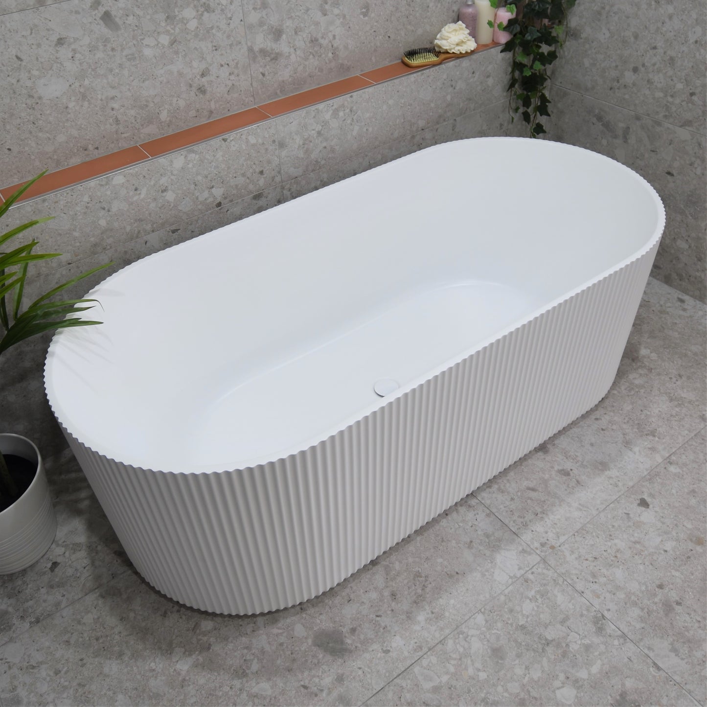Brighton Groove 1700mm Fluted Oval Freestanding Bath, Matte White