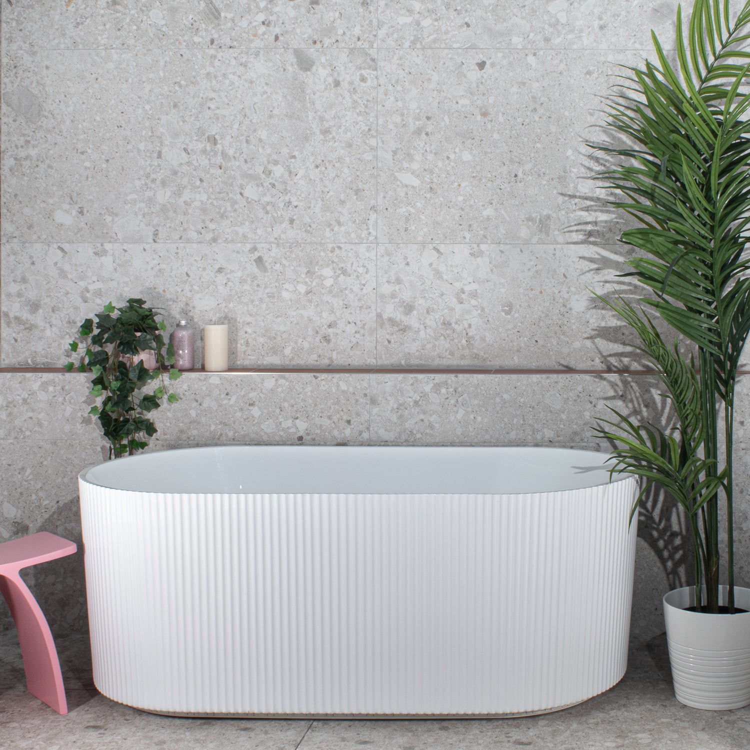 Brighton Groove 1500mm Fluted Oval Freestanding Bath, Gloss White – Enflair