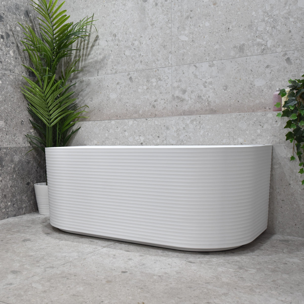 Brighton Corrugated 1500mm Ribbed Back to Wall Freestanding Bath, Gloss White