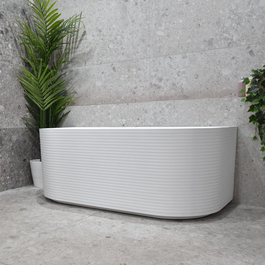 Brighton Corrugated 1500mm Ribbed Back to Wall Freestanding Bath, Gloss White