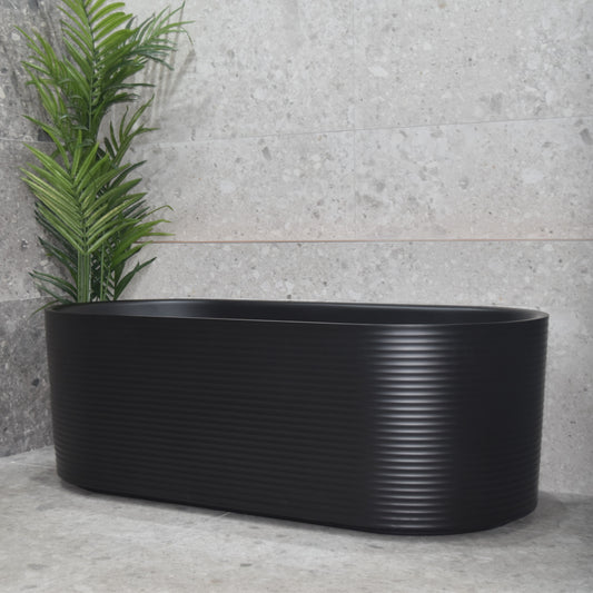 Brighton Corrugated 1500mm Ribbed Oval Freestanding Bath, Matte Black