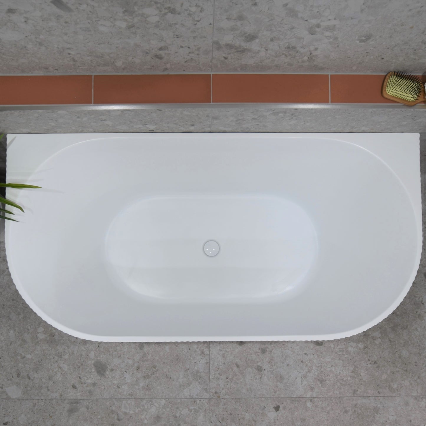 Brighton Groove 1700mm Back to Wall Fluted Oval Freestanding Bath, Matte White