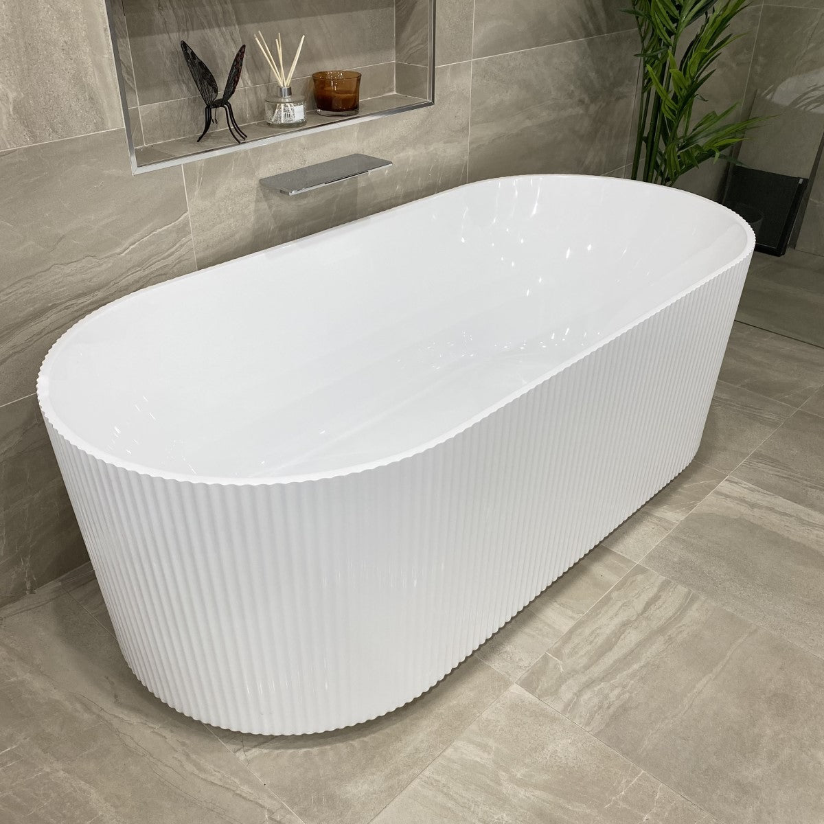 Brighton Groove 1700mm Fluted Oval Freestanding Bath, Gloss White