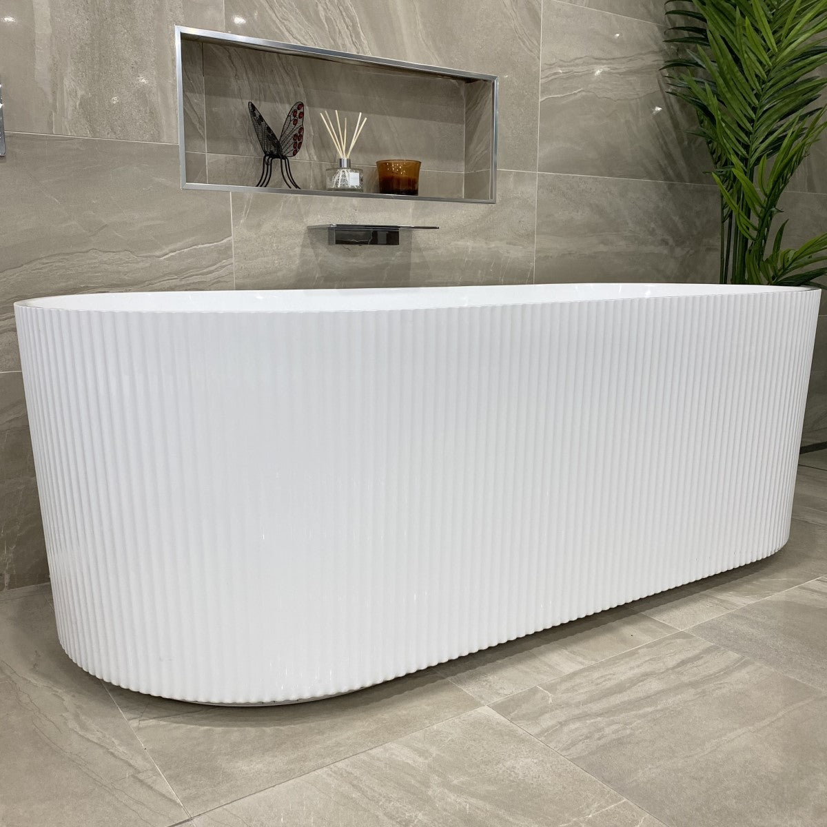 Brighton Groove 1500mm Fluted Oval Freestanding Bath, Gloss White
