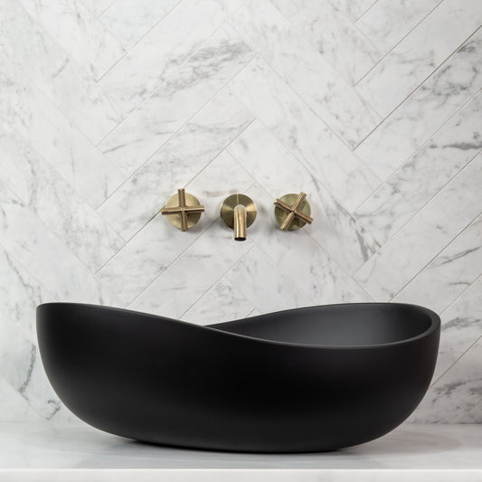 Wave 600mm Oval Artificial Stone Above-Counter Basin | Matte Black |