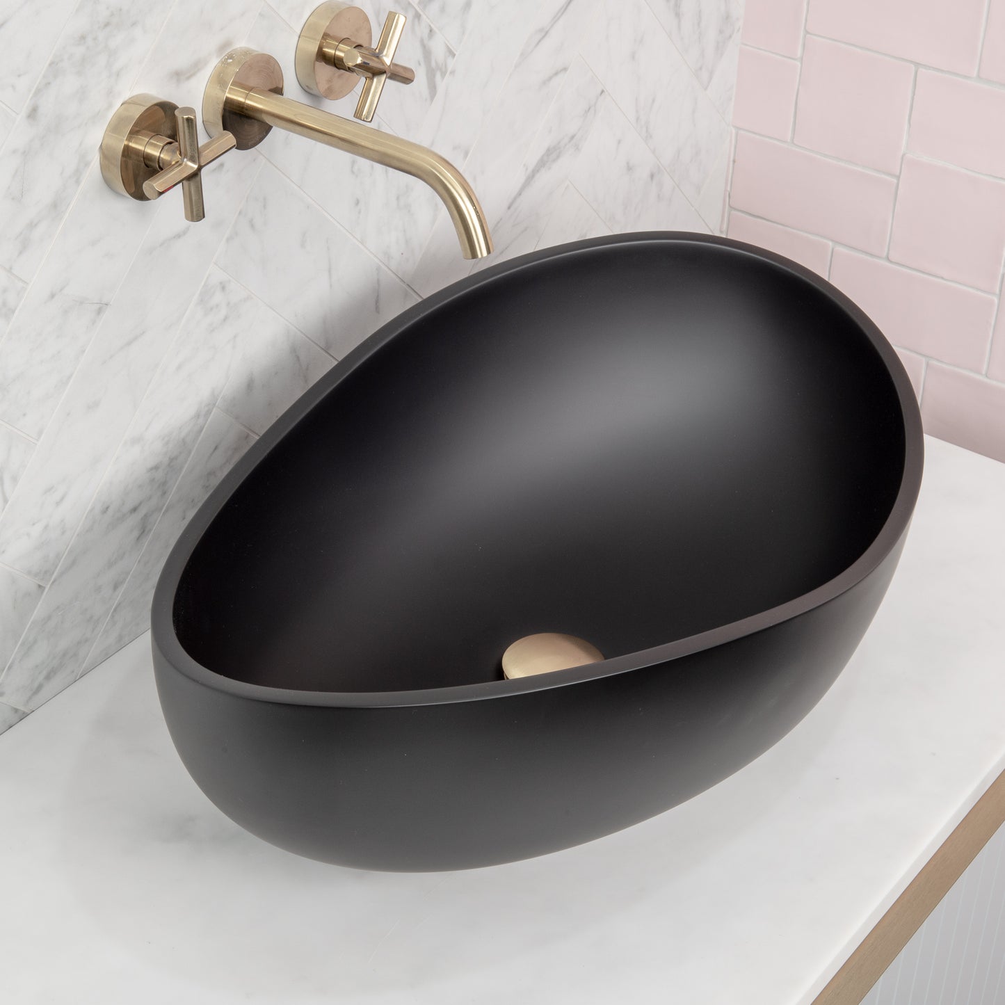 Wave Oval 600mm Artificial Stone Above-Counter Basin, Matte Black