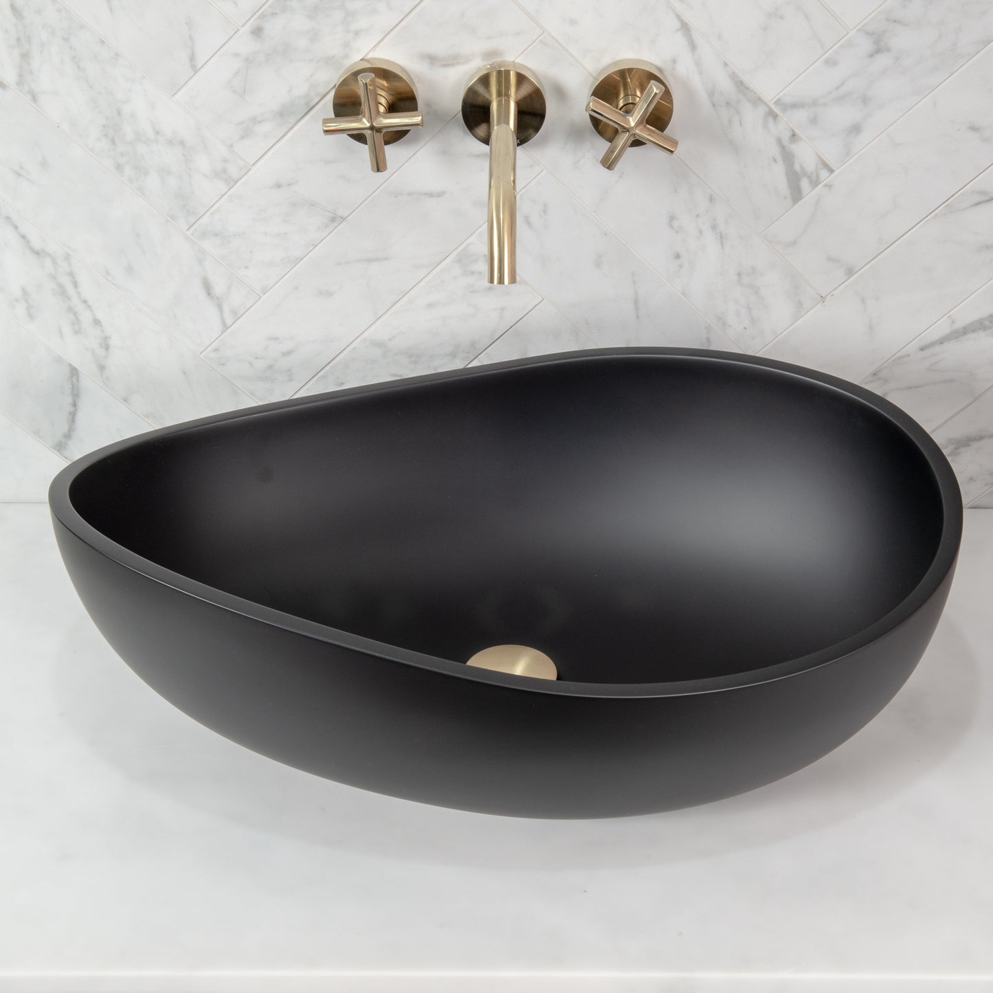 Wave Oval 600mm Artificial Stone Above-Counter Basin, Matte Black