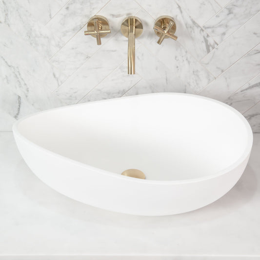 Wave 600mm Oval Artificial Stone Above-Counter Basin | Gloss White |