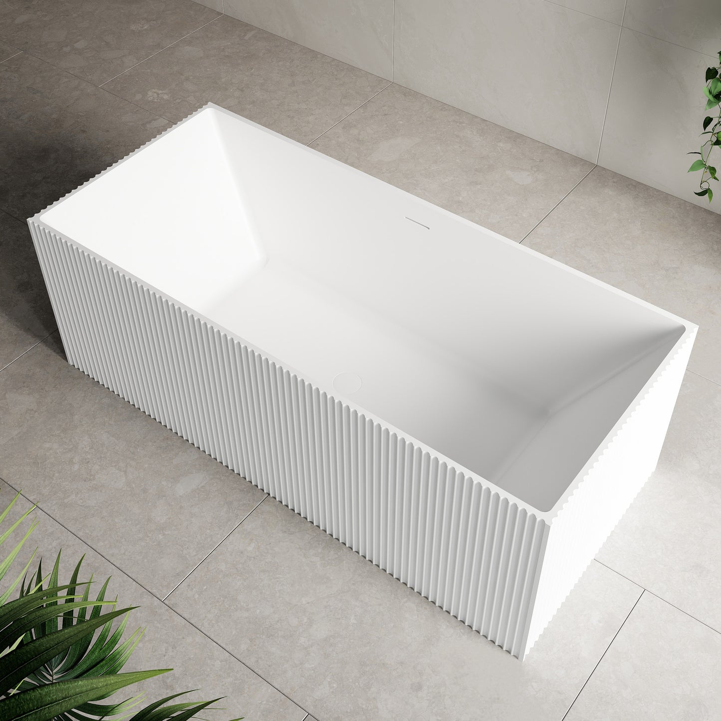 Cubix Groove 1700mm Fluted Square Multifit Artificial Stone Freestanding Bath | Matte White |