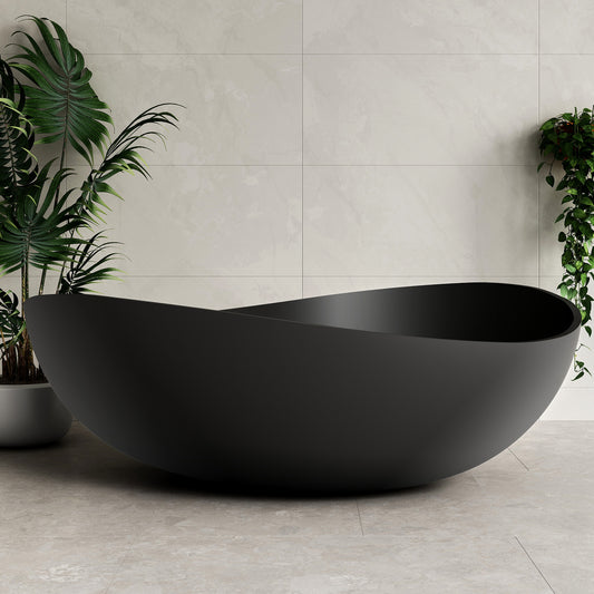 Wave 1800mm Oval Artificial Stone Freestanding Bath | Matte Black |