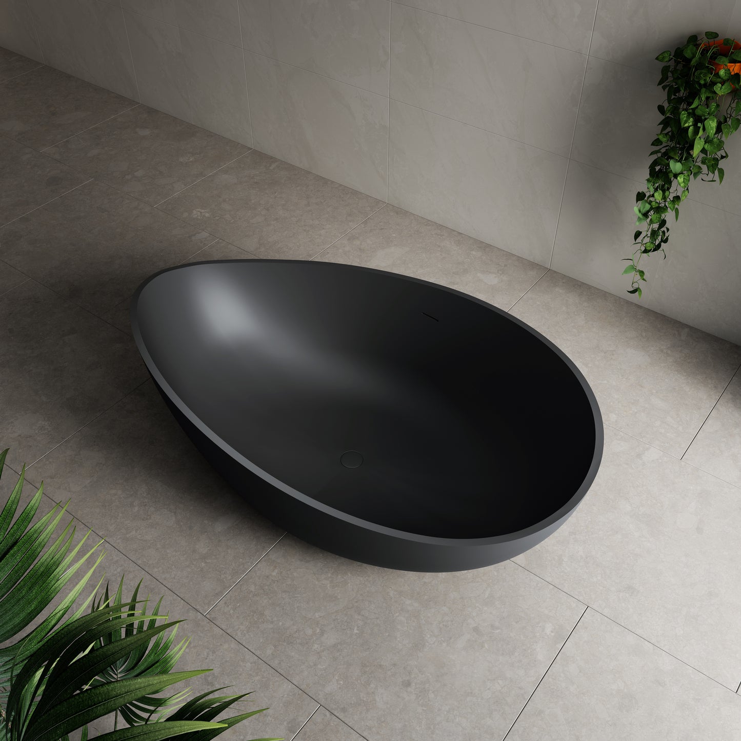 Wave 1800mm Oval Artificial Stone Freestanding Bath | Matte Black |