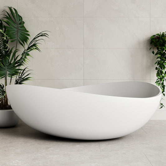 Wave 1800mm Oval Artificial Stone Freestanding Bath | Matte White |