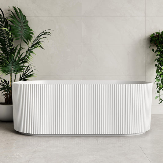 Brighton Groove 1700mm Fluted Oval Artificial Stone Freestanding Bath | Matte White |