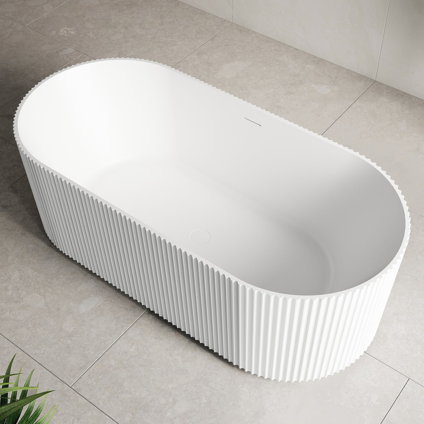 Brighton Groove 1700mm Fluted Oval Artificial Stone Freestanding Bath | Matte White |
