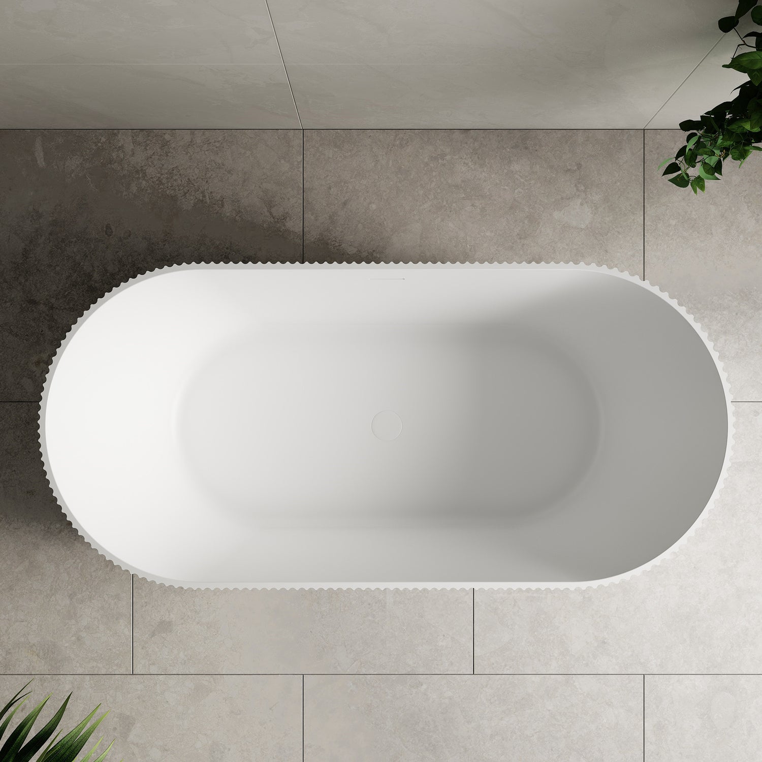Brighton Groove 1700mm Fluted Oval Artificial Stone Freestanding Bath ...