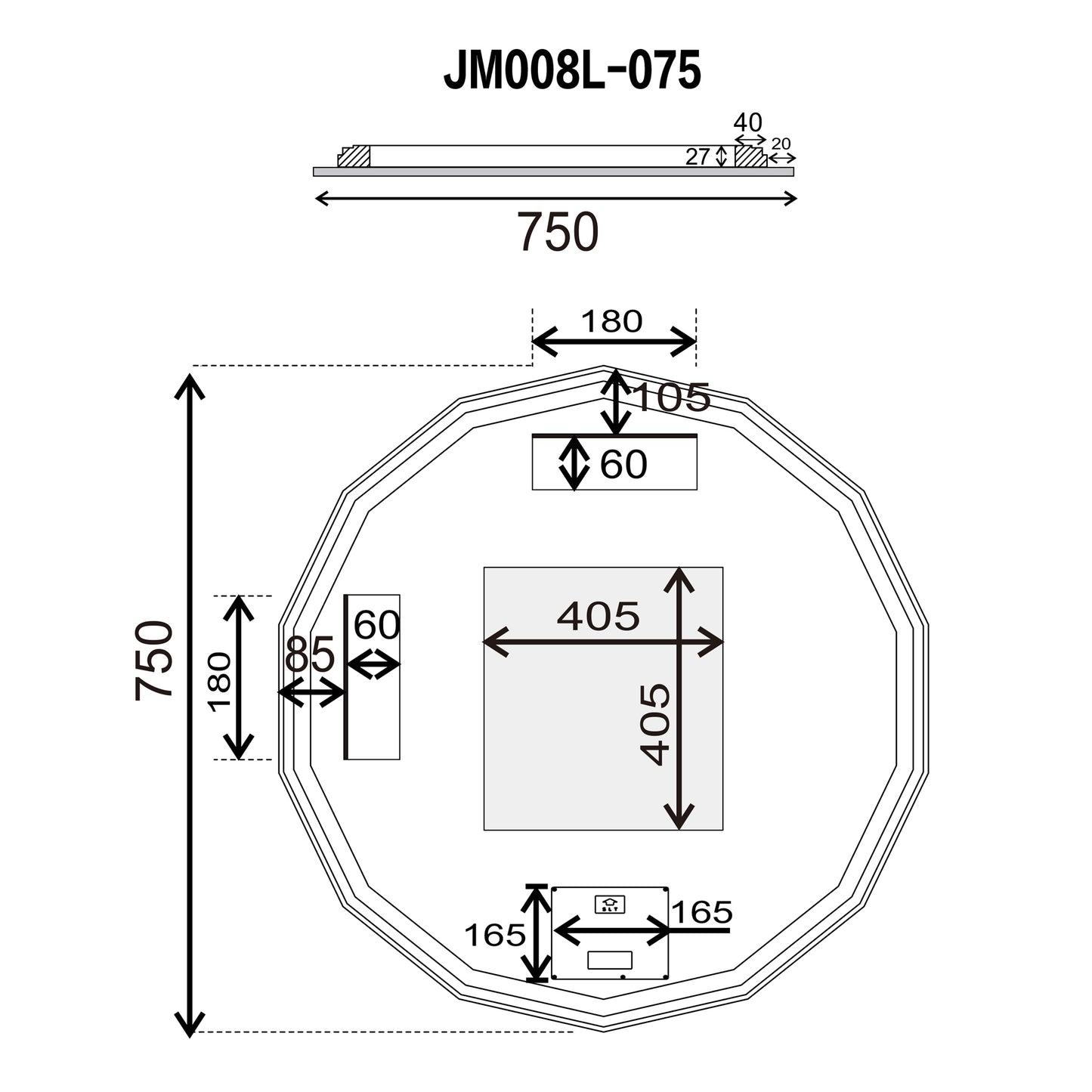 Fine Round Jewel 750mm LED Backlit Mirror with Demister