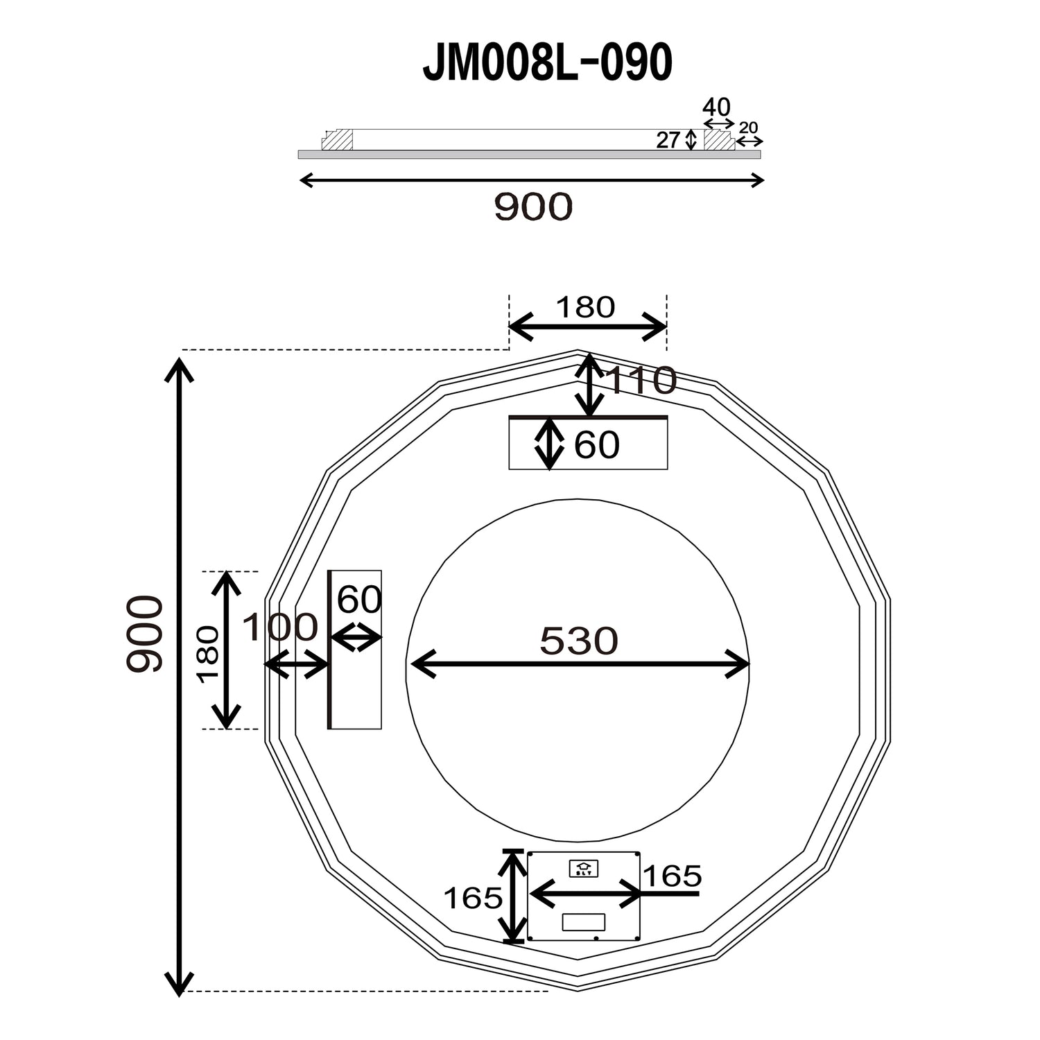Fine Round Jewel 900mm LED Backlit Mirror with Demister Enflair