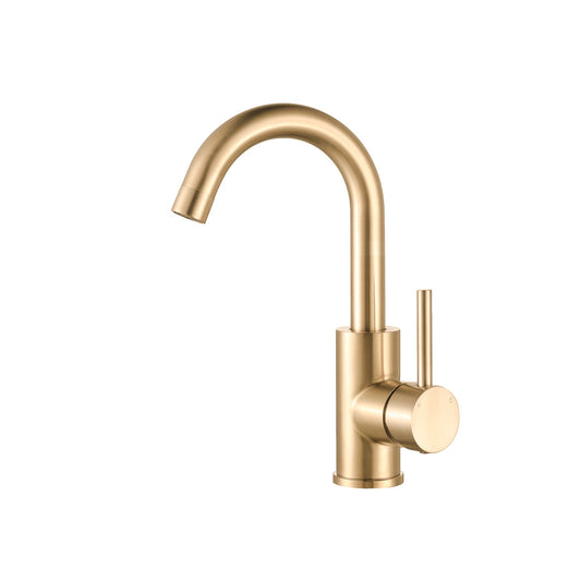 Profile III Swiveling Gooseneck Basin Mixer, PVD Brushed Brass Gold