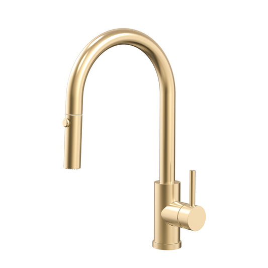 Profile III Gooseneck Kitchen Sink Mixer with Pull-Out, PVD Brushed Brass Gold