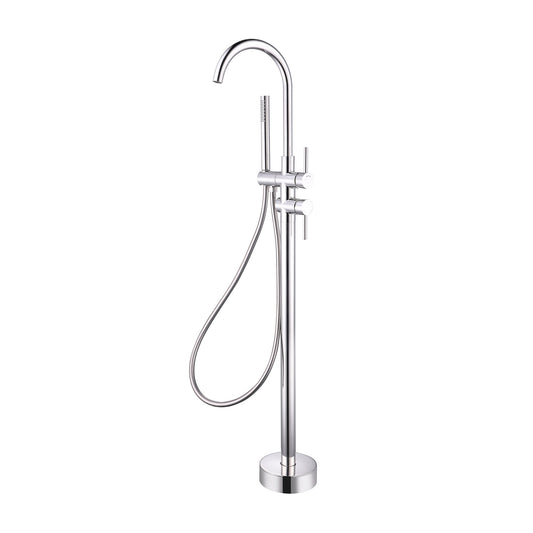 Profile III Floor Mounted Bath Filler with Mixer and Hand Shower, Polished Chrome