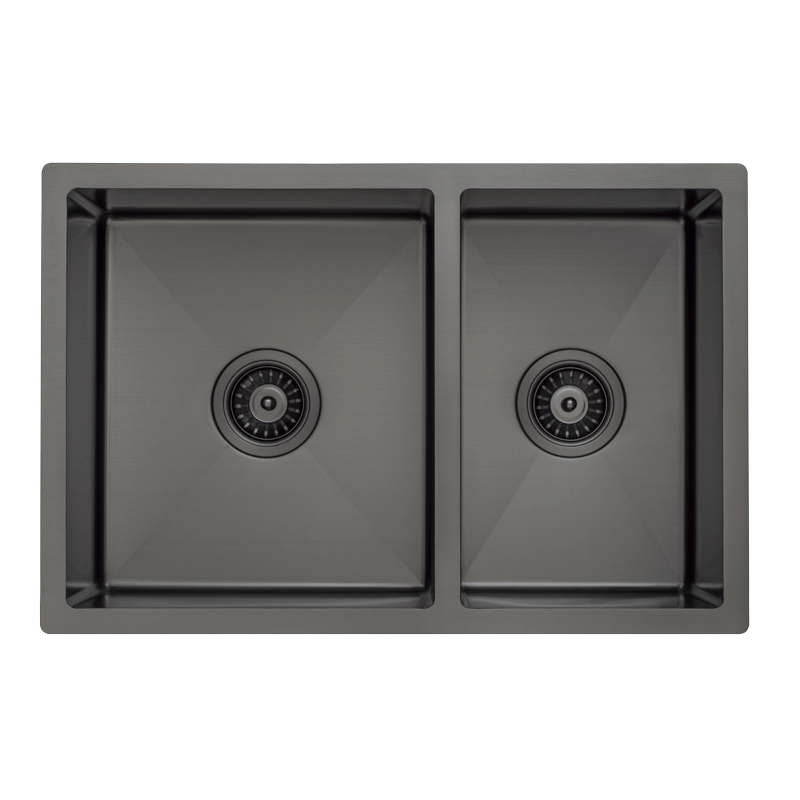 Retto II 675mm x 450mm x 230mm Stainless Steel Double Sink, Brushed Gunmetal Black
