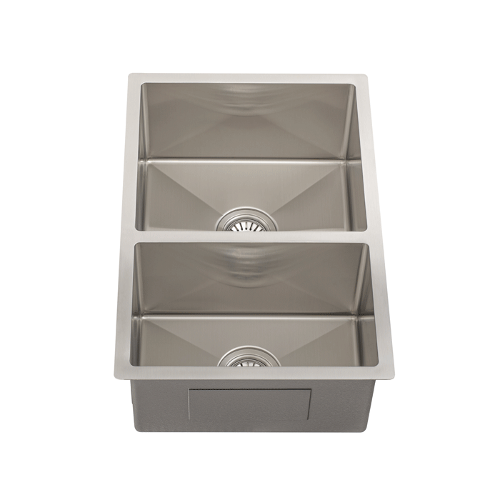 Retto II 675mm x 450mm x 230mm Stainless Steel Double Sink, Brushed Nickel Silver