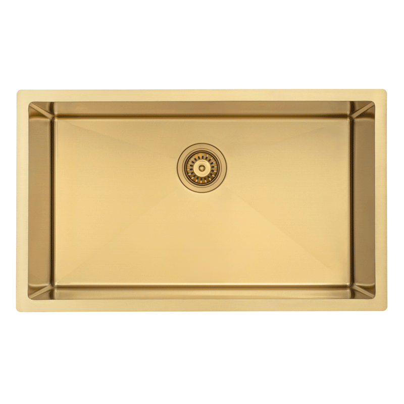 Retto II 750mm x 450mm x 300mm Extra Height Stainless Steel Sink, Brushed Brass Gold