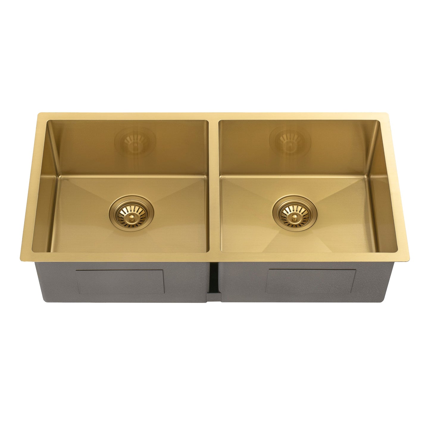 Retto II 875mm x 450mm x 230mm Stainless Steel Double Sink, Brushed Brass Gold