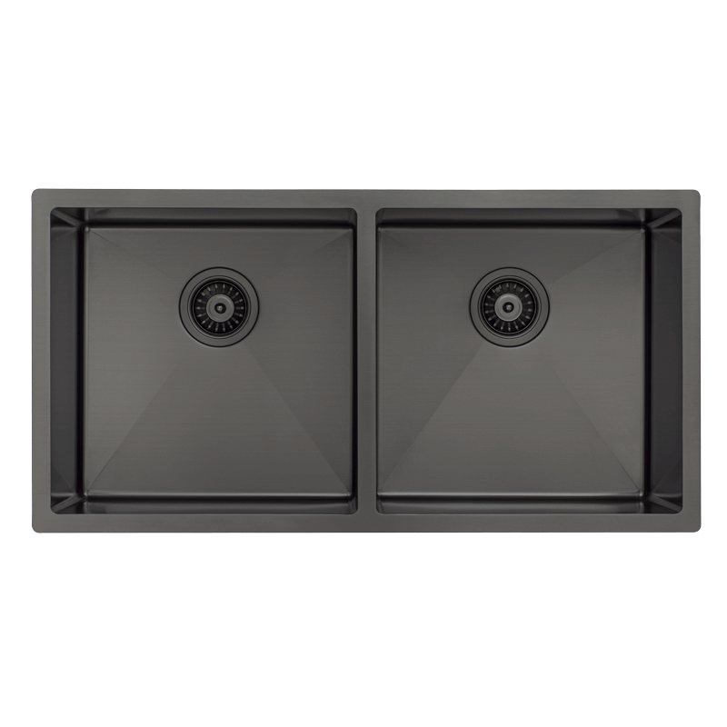 Retto II 875mm x 450mm x 230mm Stainless Steel Double Sink, Brushed Gunmetal Black