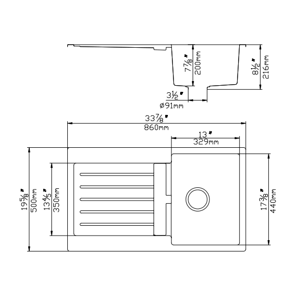 Volca 860mm x 440mm x 216mm Quartz Sink | Black |