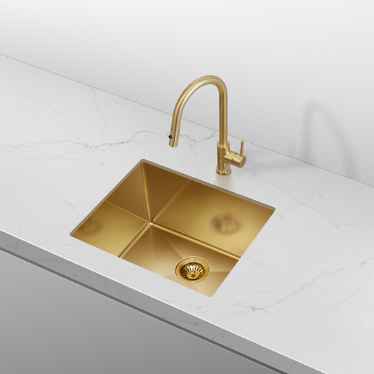 Retto 550mm x 450mm x 300mm Extra Height Stainless Steel Sink | Brushed Brass (gold) |
