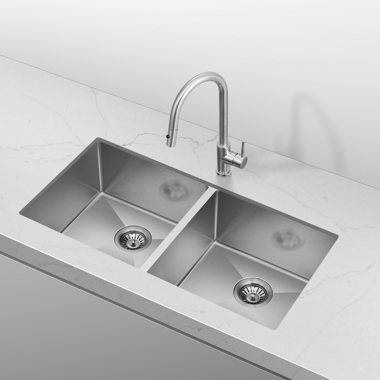 Retto 875mm x 450mm x 230mm Large Stainless Steel Double Sink | Brushed Nickel |