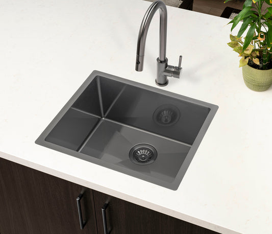 Retto II 550mm x 450mm x 300mm Extra Height Stainless Steel Sink, Brushed Gunmetal Black