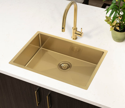 Retto II 650mm x 450mm x 230mm Stainless Steel Sink, Brushed Brass Gold