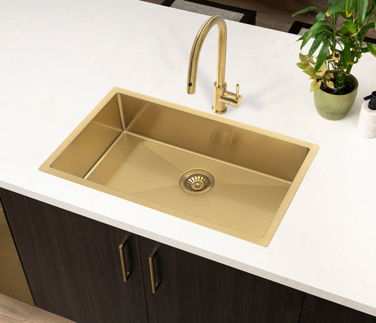 Retto II 750mm x 450mm x 230mm Stainless Steel Sink, Brushed Brass Gold