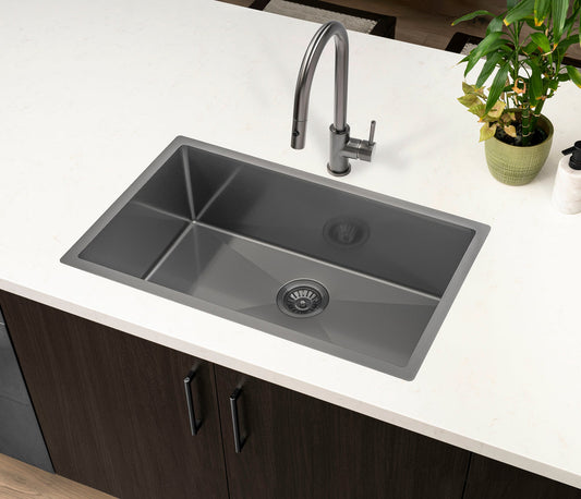 Retto II 750mm x 450mm x 300mm Extra Height Stainless Steel Sink, Brushed Gunmetal Black